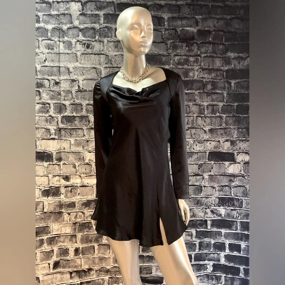 Navy Blue Satin Formal Mini Dress - Picture 6 of 10
